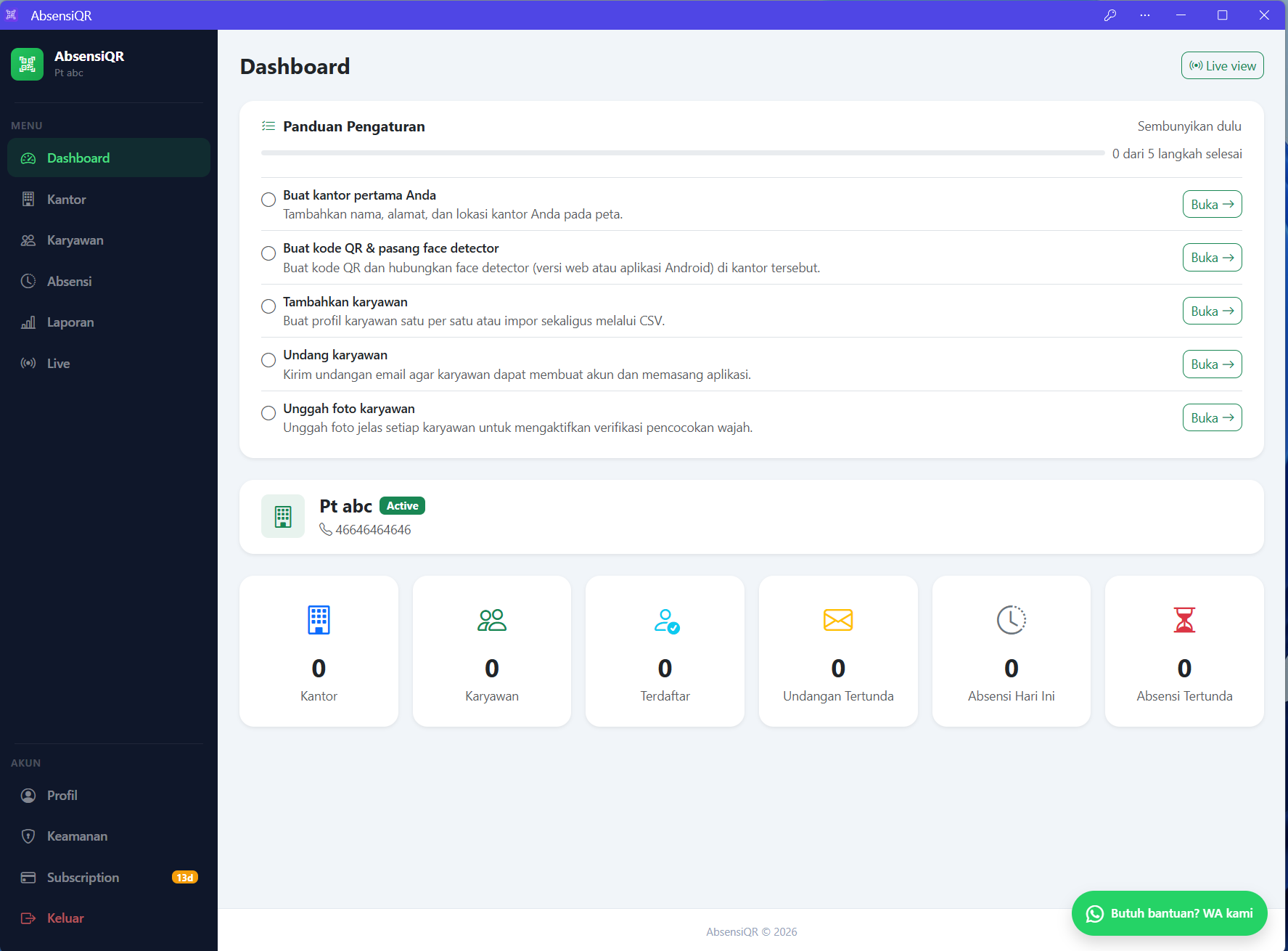 Dashboard perusahaan AbsensiQR