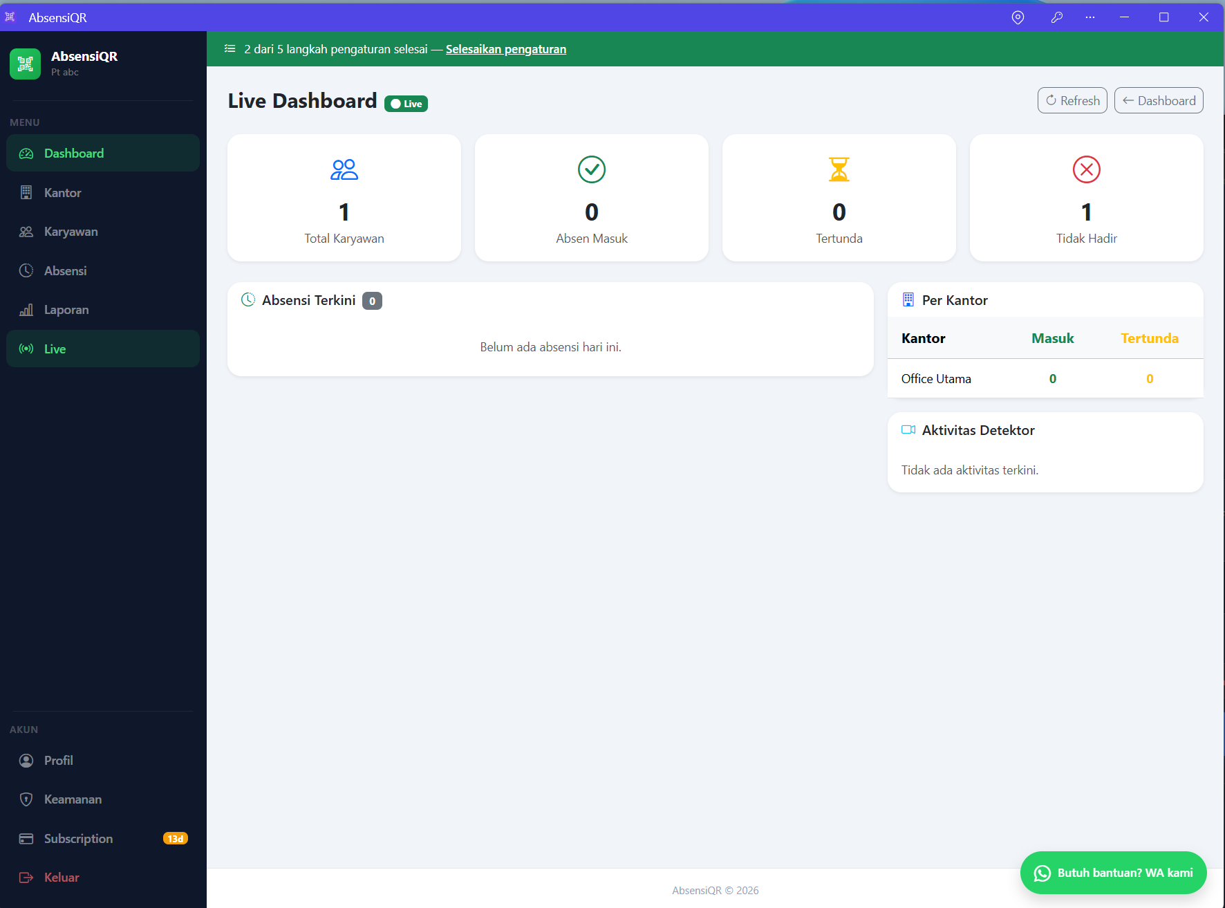 Live dashboard AbsensiQR