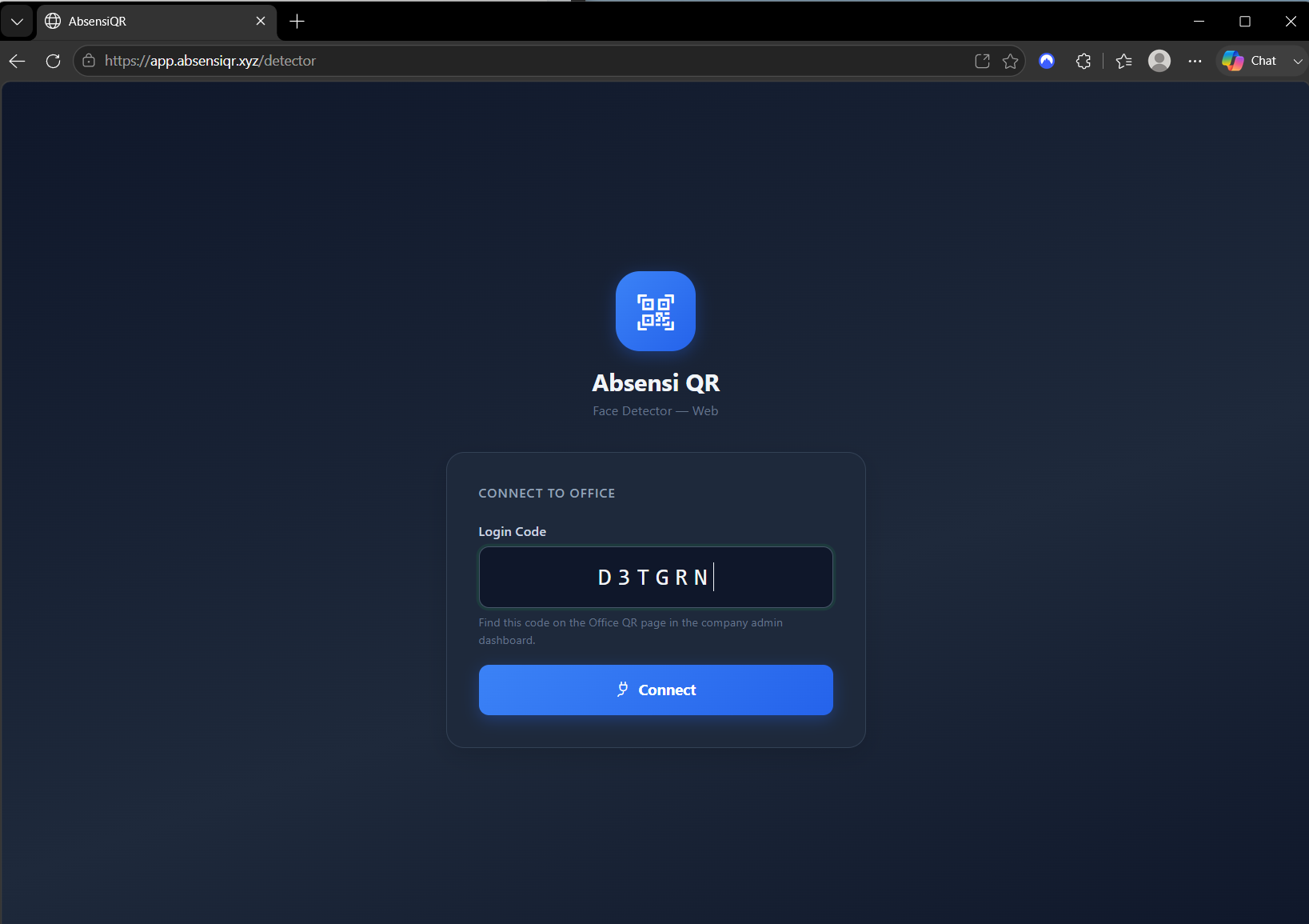 Halaman login perangkat face detector