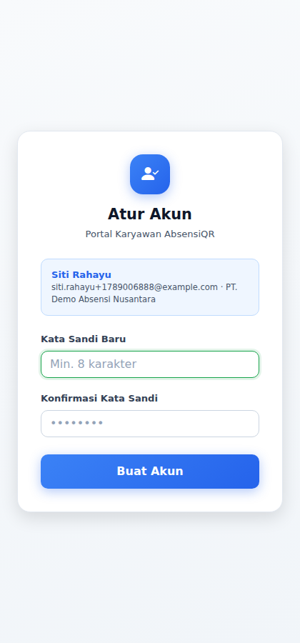 Halaman Atur Akun dari tautan undangan karyawan