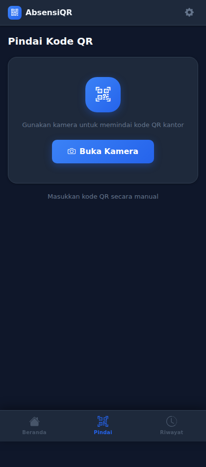 Halaman awal Pindai Kode QR dengan tombol Buka Kamera