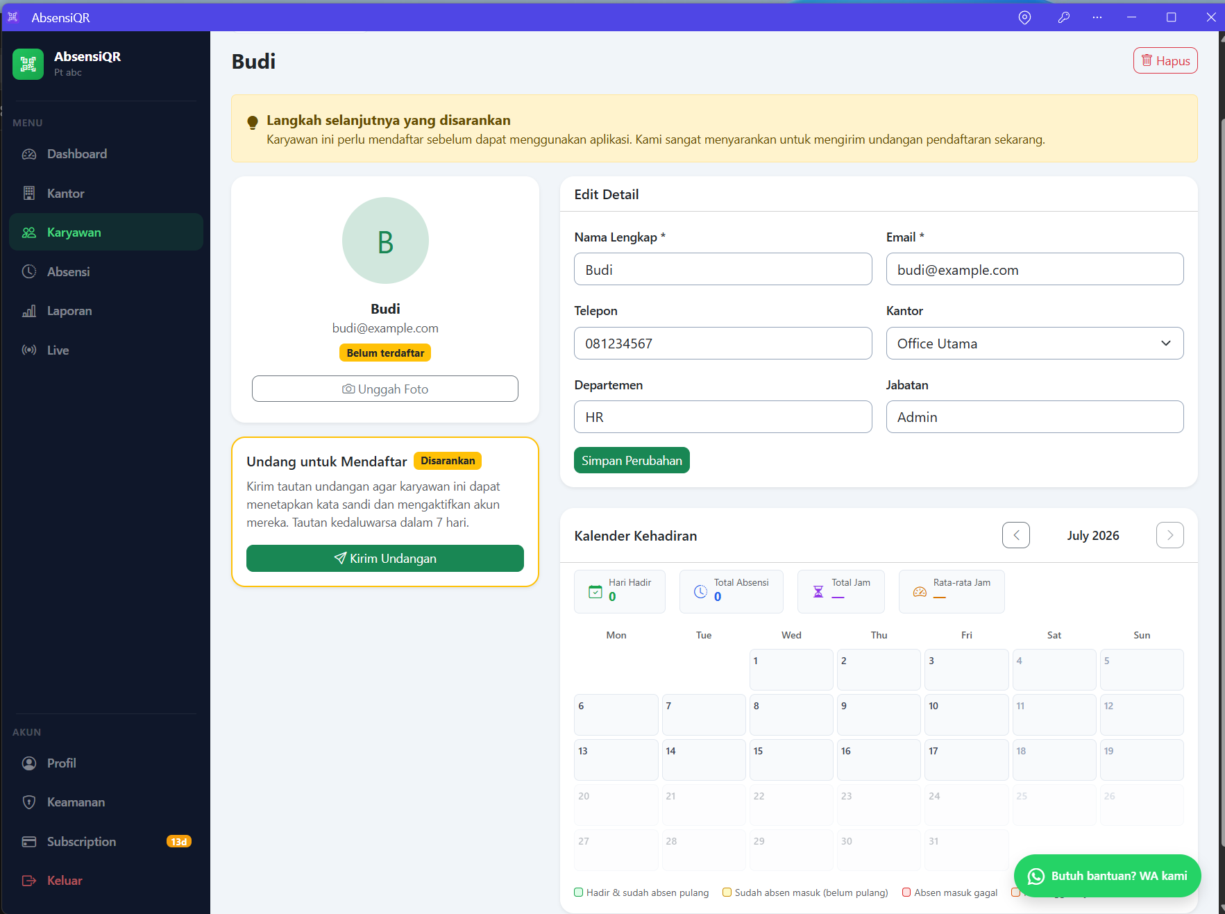 Mengirim undangan bergabung ke email karyawan