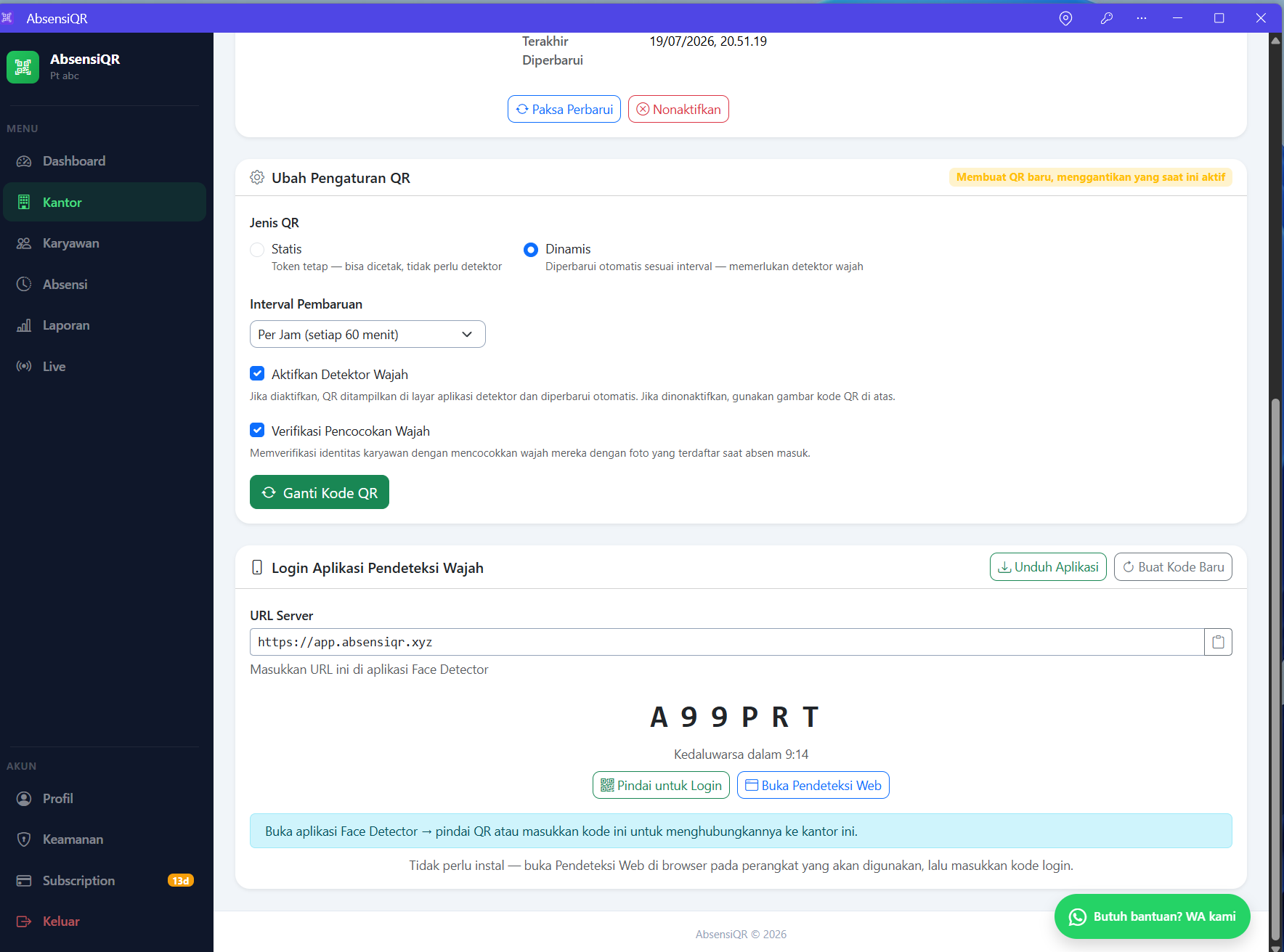 Membuat kode login untuk perangkat face detector